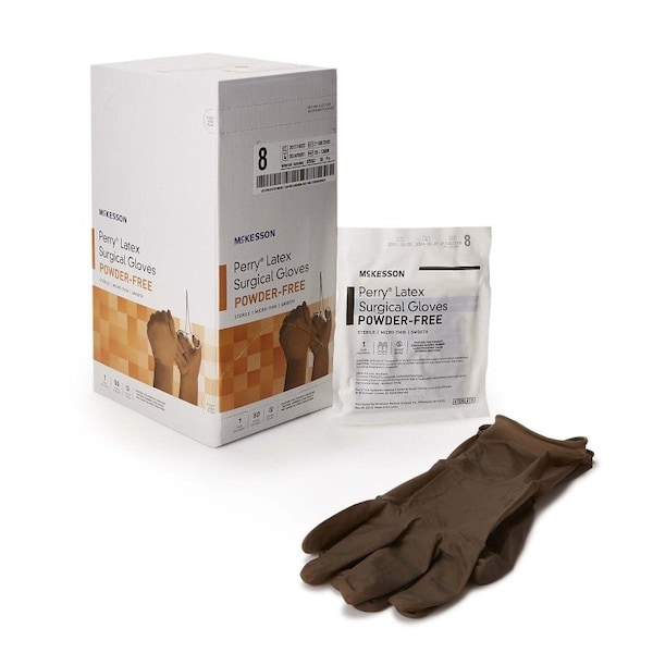 Mckesson Perry, Disposable Gloves, 5.5 mil Palm, Latex, Powder-Free, 8, 400 PK, Brown 20-1380N - main